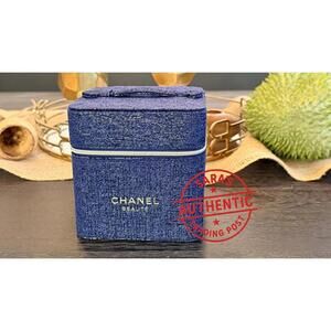 Chanel Beaute Vanity Cosmetic Makeup Case Pouch Box Midnight Tweed Blue NEW